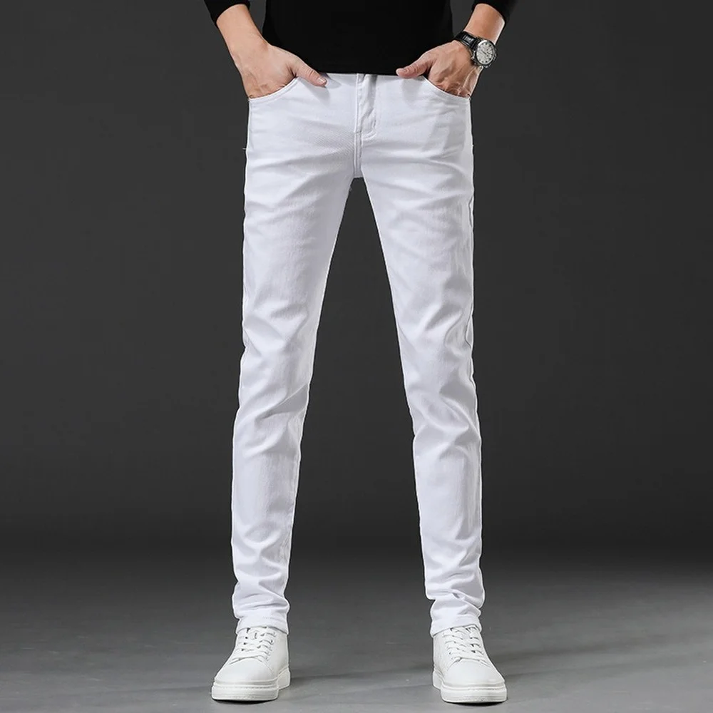 Summer Spring Italy Brand Thin Men's Jeans Trousers Cotton Straight Elastic Business Pants Classic Style Jeans Denim Male Jeans