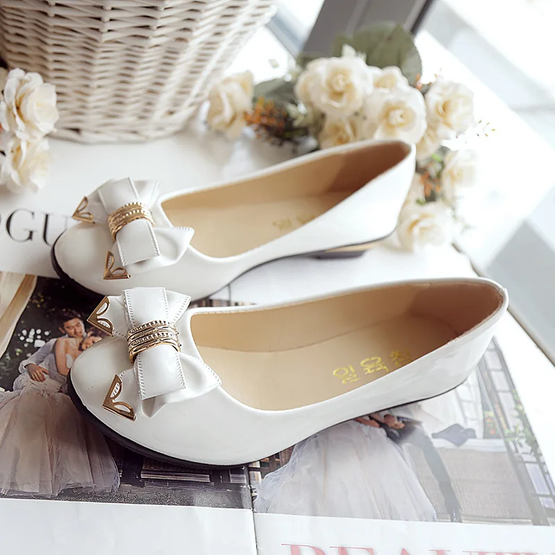Женские балетки на низкой танкетке comemore, Белые Повседневные туфли на низкой танкетке с бантом, свадебные туфли для невесты, офисные туфли, 34 ...
