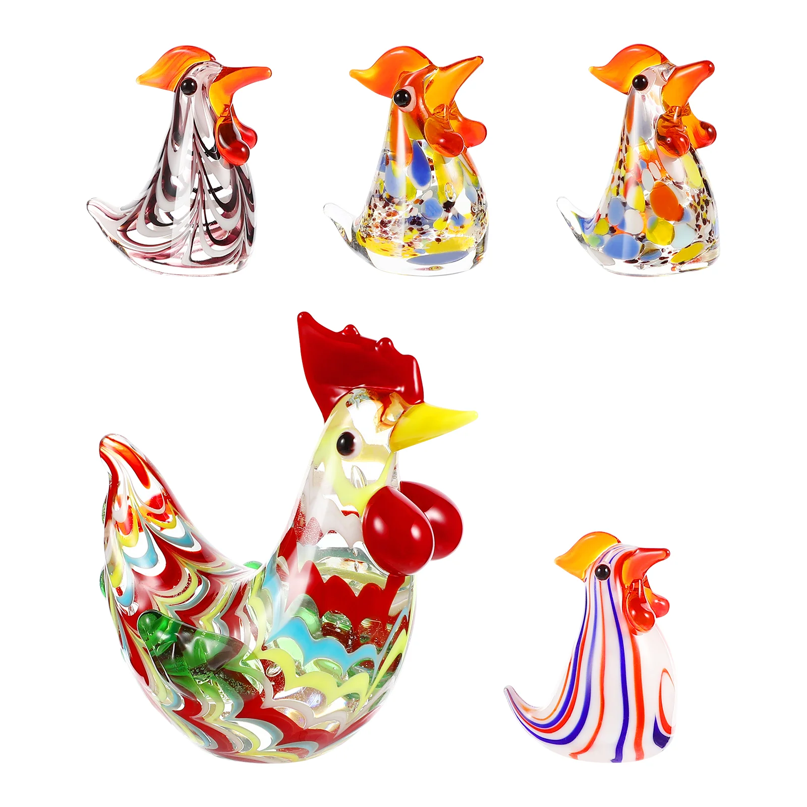 

Rooster Chicken Figurine Figurines Decor Blown Model Mini Animal Simulation White Ornament Easter Glasses Home Shaped Ornaments