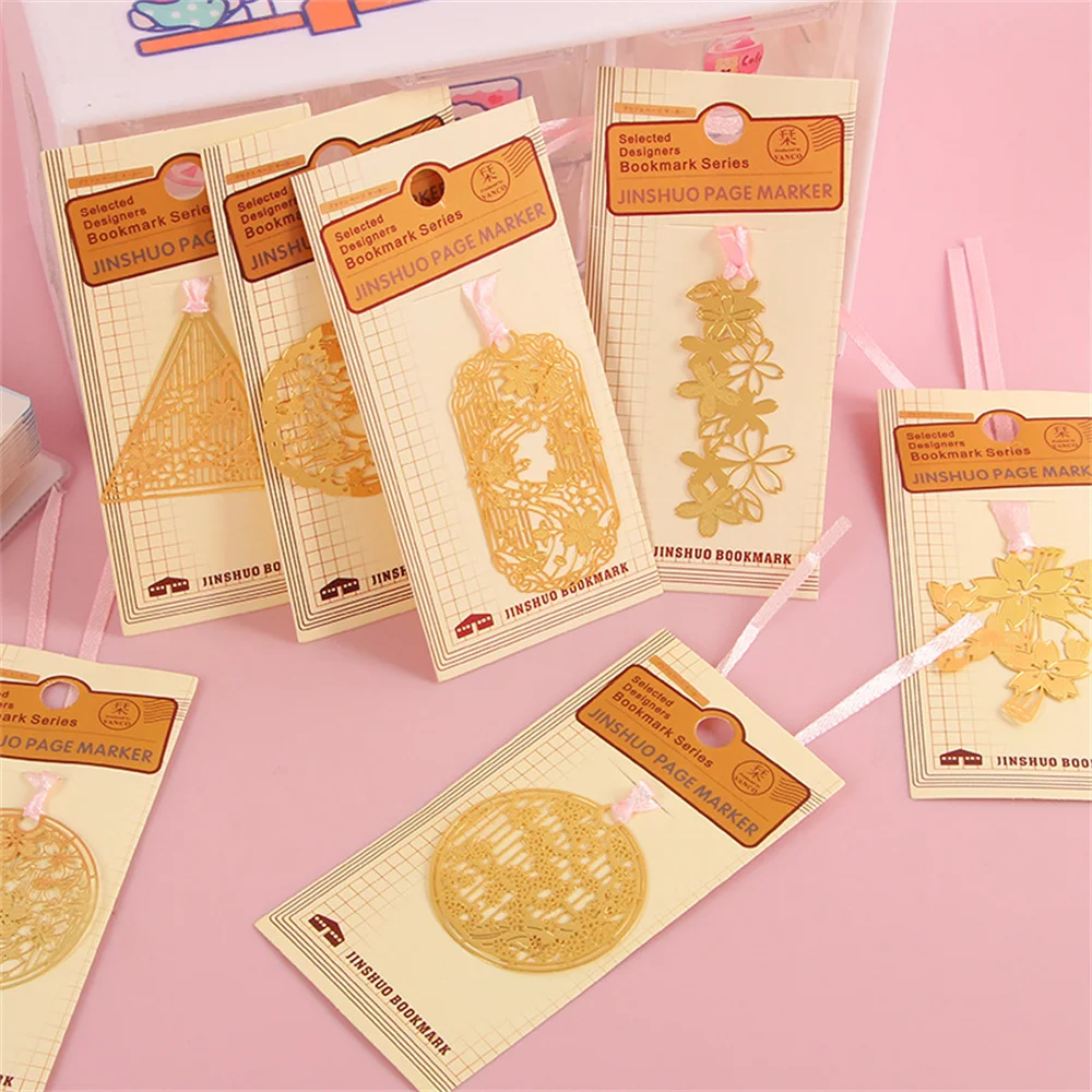 Ажурная Закладка в виде сакуры китайская металлическая латунная форме сердца