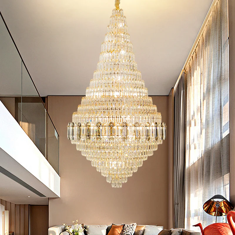 

Duplex Living Room Crystal Chandelier Restaurant Villa European Hotel Lobby Simple Low-Rise Hollow Building Mid-Floor Light Loft