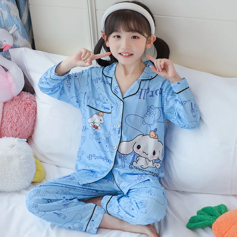 

Новинка 2023 г., Весенняя Детская Пижама Kawaii Sanrioed, милый пижамный комплект с длинным рукавом, аниме, мультяшный Коричный, домашняя одежда для мальчиков и девочек