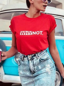 Футболка женская с надписью WHY NOT, свободная рубашка с коротким рукавом и круглым вырезом, летний топ, одежда
