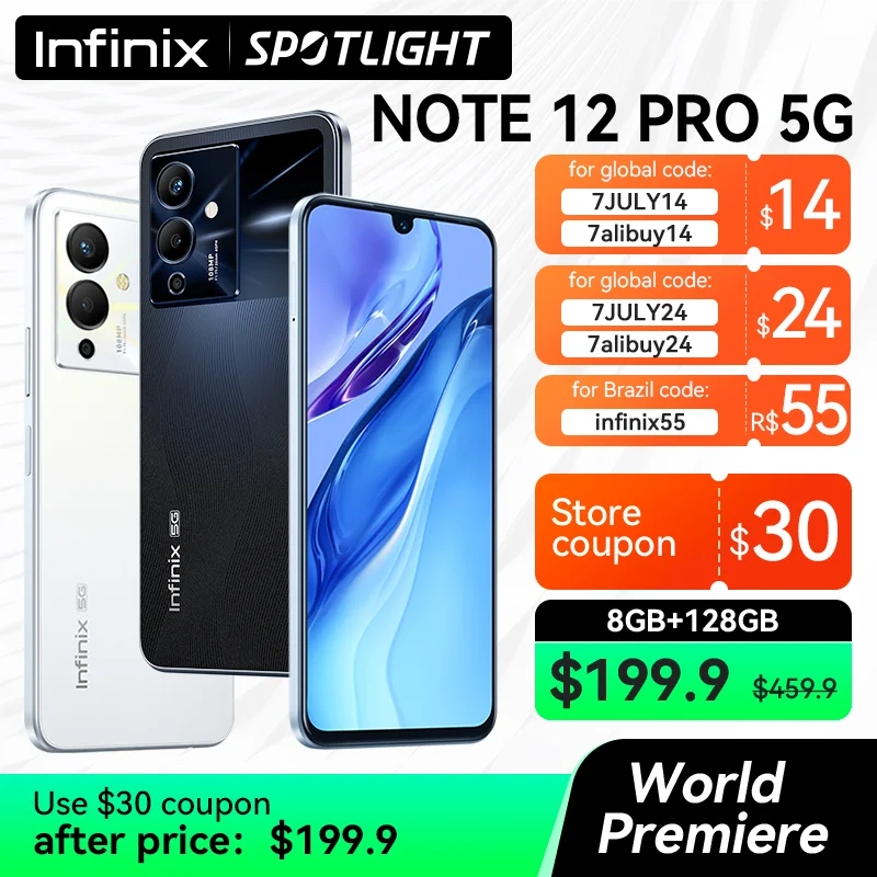   infinix NOTE 12 PRO 8+128GB 5G смартфон 6 нм Dimensity 810 ультрапроцессор 6,7"FHD + AMOLED МП камера мобильный телефон