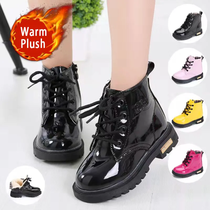 

Size 21-37 Children Winter Snow Fashion Boots Pu Leather Anti Slip Waterproof Plush Warm Kids Toddler Sneaker Shoes for Boy Girl