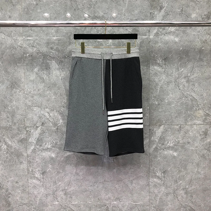 

THOM B Shorts Summer Male Shorts Fashion Brand Fine Cotton 4-Bar Patchwork Casual Sports Trousers Jogger Track Shortpants