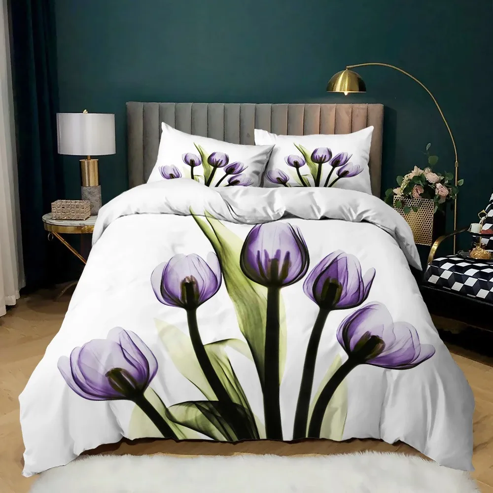 

Nordic Simplicity Floral Bedding Set Colorful Morning Glory Duvet Cover Soft Microfiber Bedclothes Bed Cover Home Textiles Decor