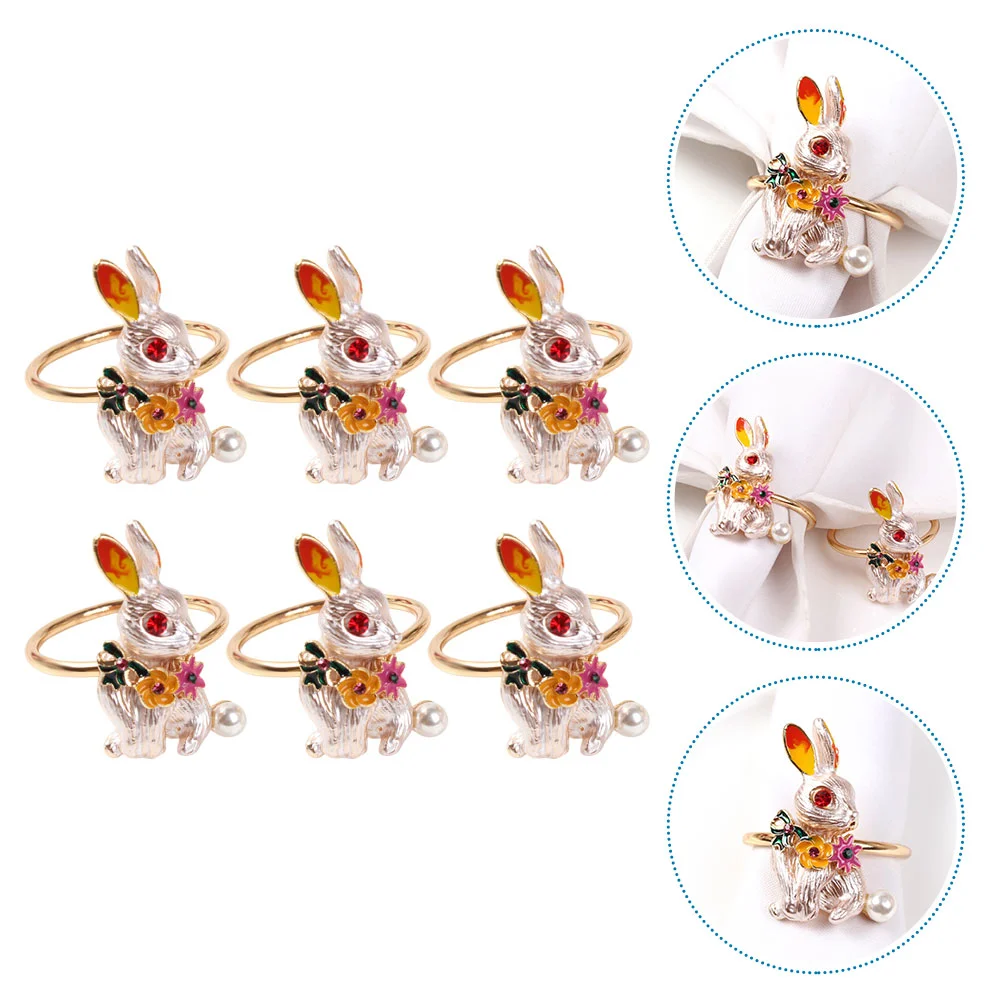 

6 Pcs Bridal Napkins Ring Easter Napkin Rings Dining Table Decor Round Napkins Wrap Vintage Decor Rabbit Farmhouse Napkin Folder