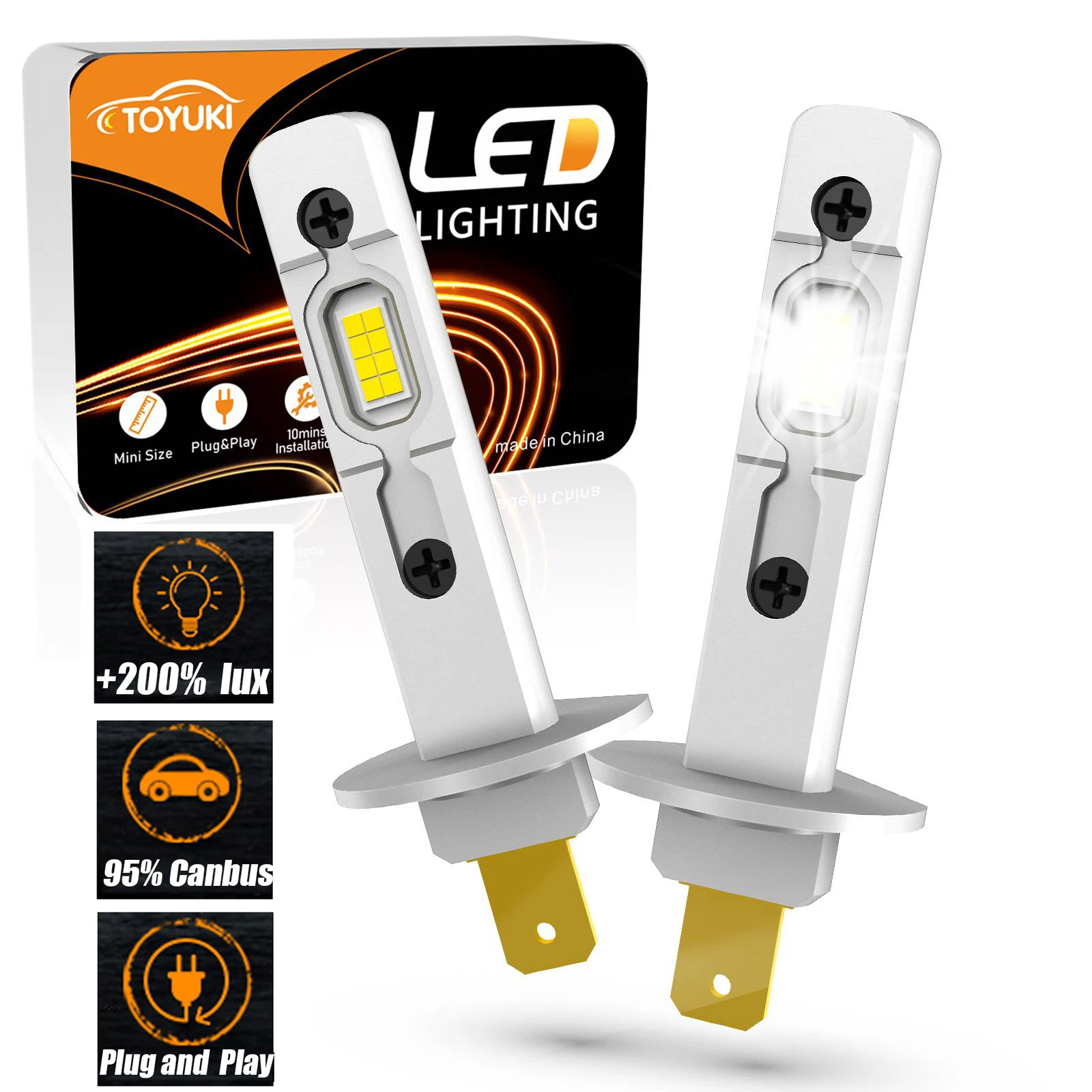 

TOYUKI 2 шт. H1 мини светодиодные лампы беспроводной без ошибок для автомобиля светодиодные фары 16 шт. CSP 7035 чипы светодиодные фонари 6000 К белый 4300K 12 В 24 В