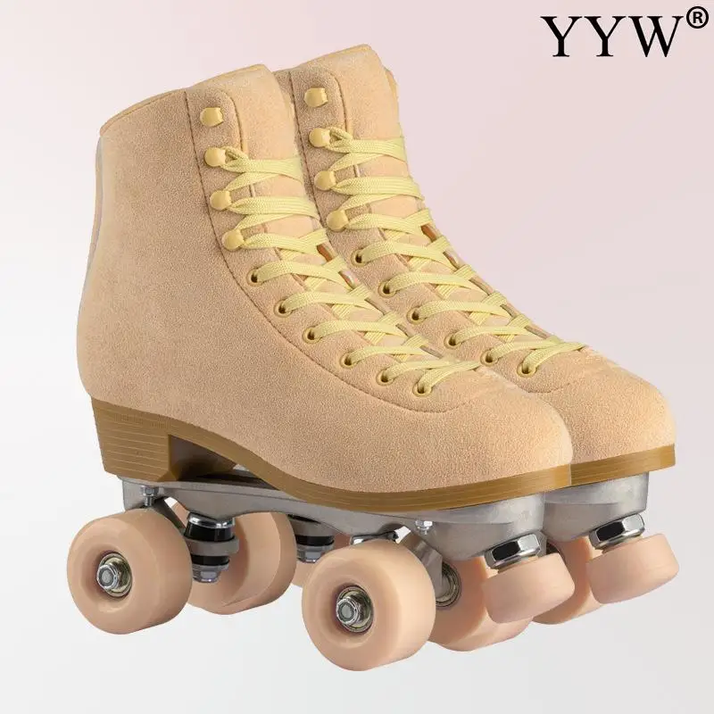 Quad Roller Skates Shoes 4 Wheels Genuine Leather Outdoor Sport Adult Women Girls Skating Shoe Suede Material Comforable Shoes