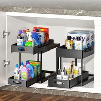 Kitchen Organizers and Storage,Double Sliding Cabinet Organizer Drawer,Bathroom Under Sink Organizers,Convenient Storage Rack