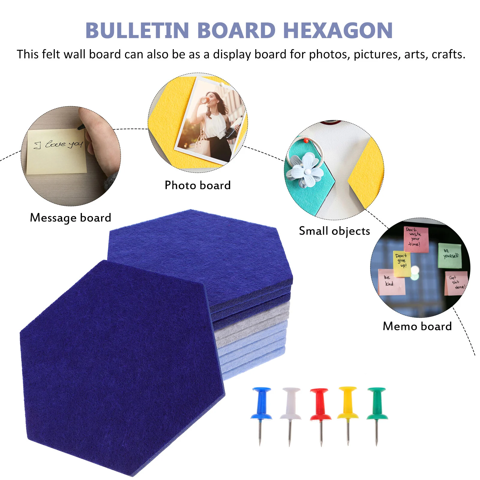 

10 Pcs Wall Tiles Pin Boards Walls Memo Decor Office Hexagon Bulletin Hanging Felt Wool Adhesive