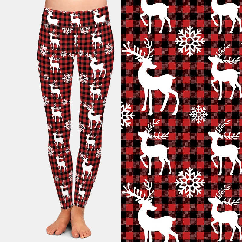 LETSFIND новые зимние женские леггинсы с высокой талией 3D белые олени на красной