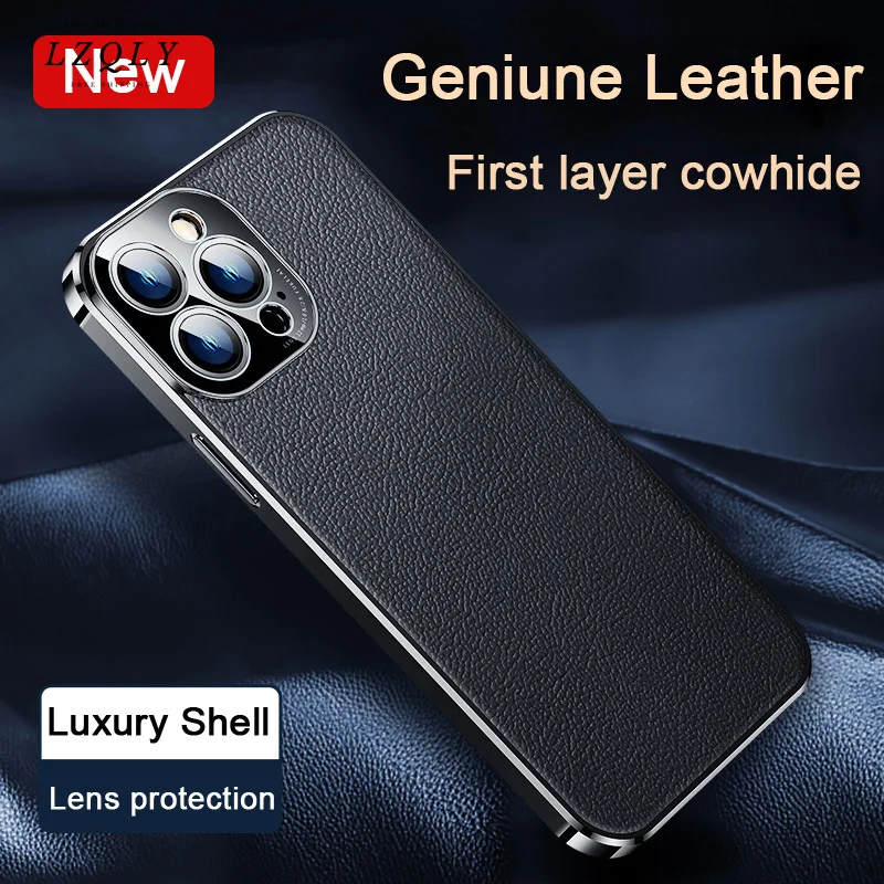 

Luxury Real Cow Geniune Leather Phone Case for Iphone 11 12 13 Pro Max Corium Caser Iphone 13 Pro Max 12 Mini Cover Bumper Shell