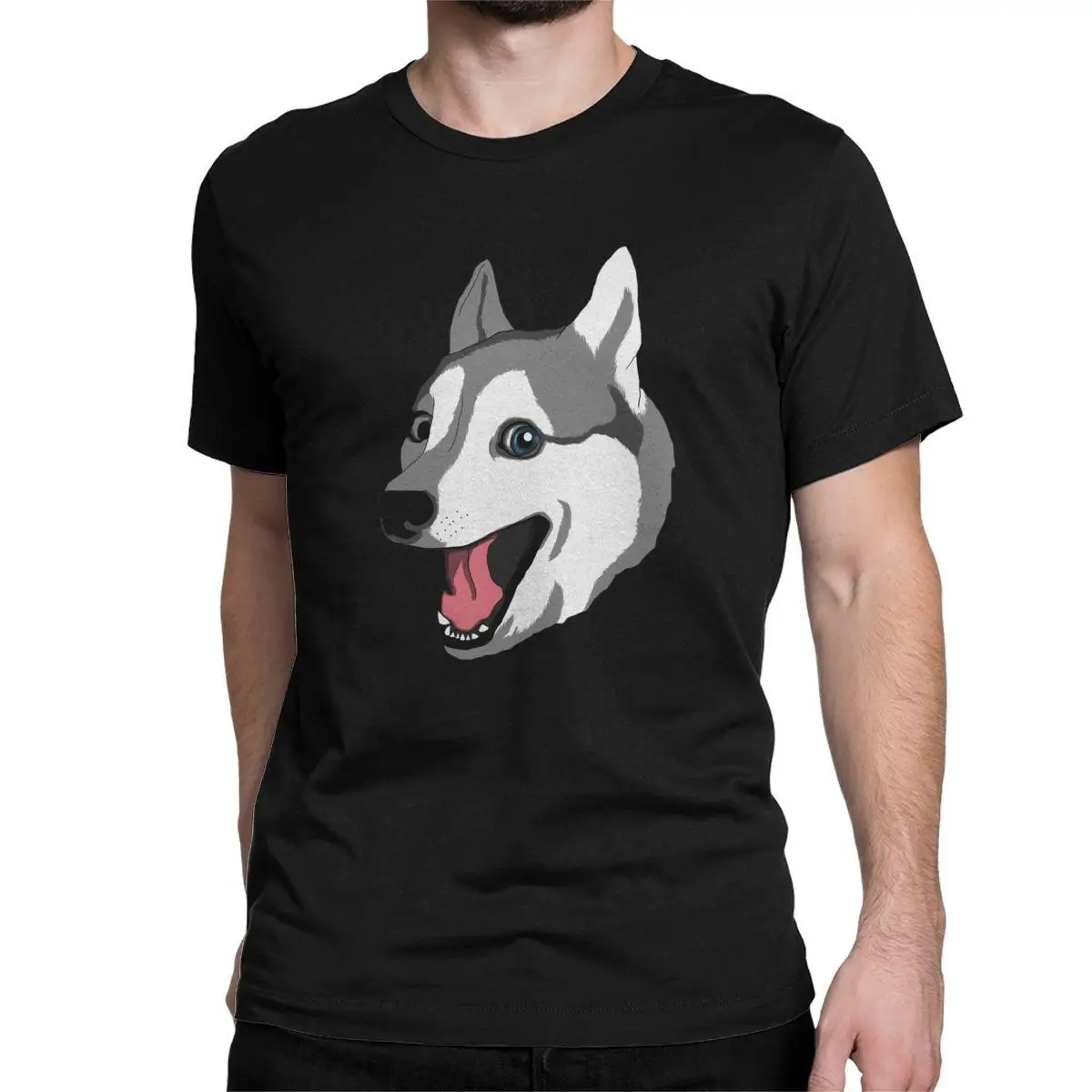 

Men's T-Shirts Happy Husky Vintage 100% Cotton Tees Short Sleeve Cartoon Cute T Shirt Crewneck Clothing Summer