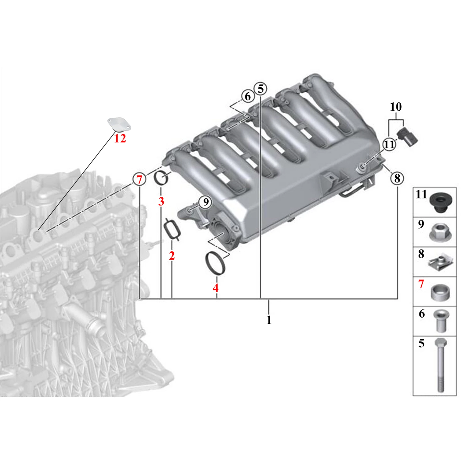 Комплект Уплотнений впускного коллектора для BMW X3 X5 Series M57 M57N E39 E46 E90 E70 E71 3.0d