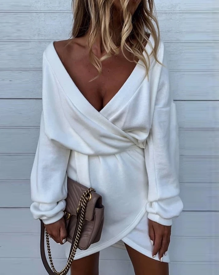 

Женское платье с запахом, V-образным вырезом и длинным рукавом