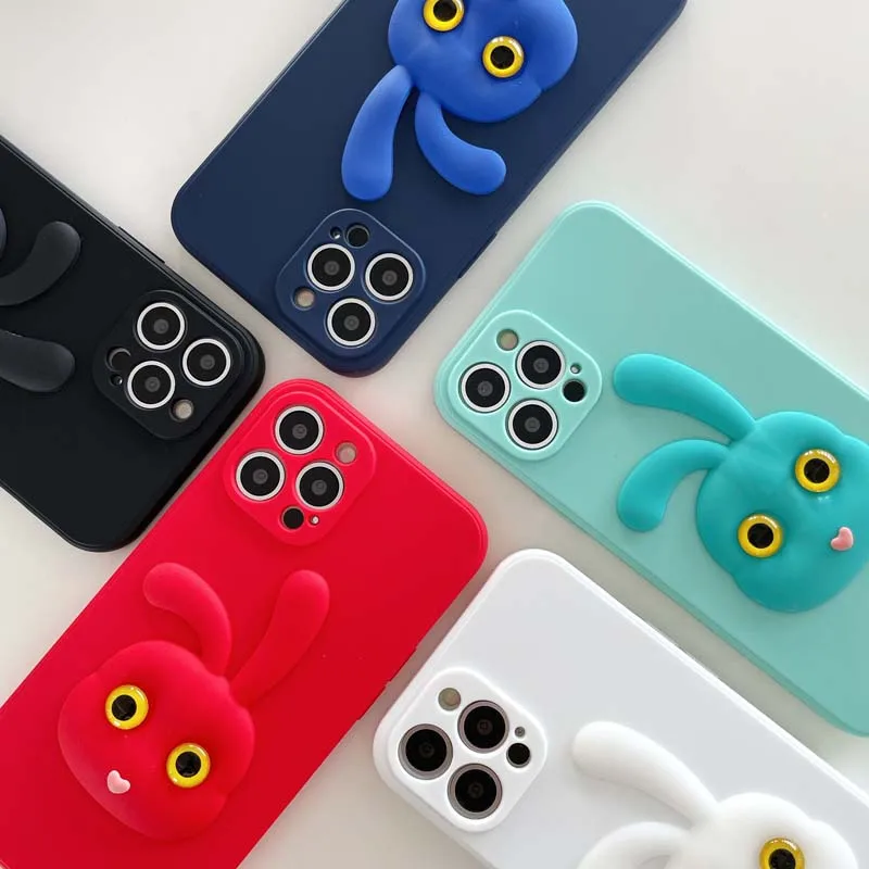 

3D Rabbit Soft Camera Protection Case For iPhone 12 11 13 Pro Max Mini XS XR X 6 6S 7 8 Plus SE2022 2020 Silicone Cover Shell