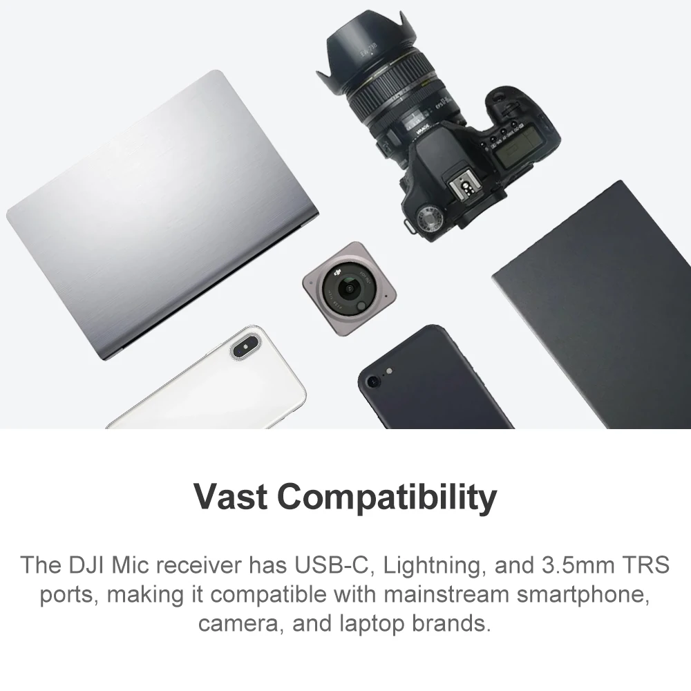 DJI Mic Wireless Microphone Lavalier Transmitter Receiver 250m Transmission range Dual-Channel Recording up to 15 Hours Use Time