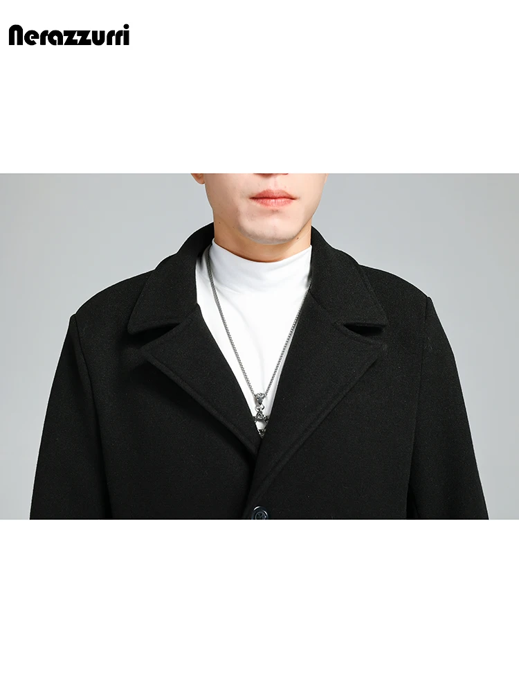 Пальто Nerazzurri мужское длинное роскошное элегантное мягкое теплое шерстяное