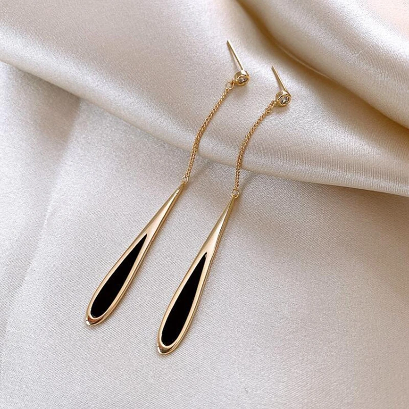 

European and American Black Drop Tassel Long Earrings 2023 New Fashion Party Luxury Accessories for Women's Temperament Jewelry