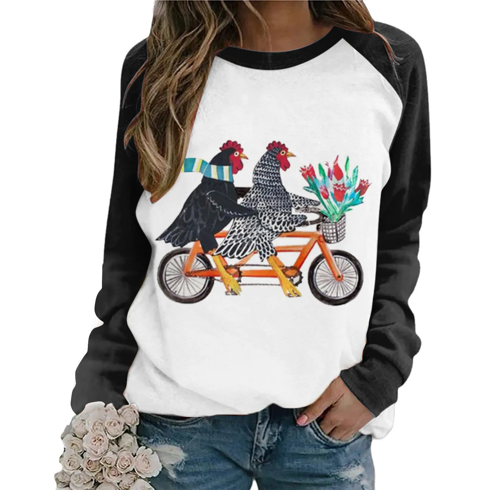 

Women Casual Cartoon Printing Raglan Long Sleeve Shirts Blouse Tops Leopard Print Silk Top Sleeve Shirt Women