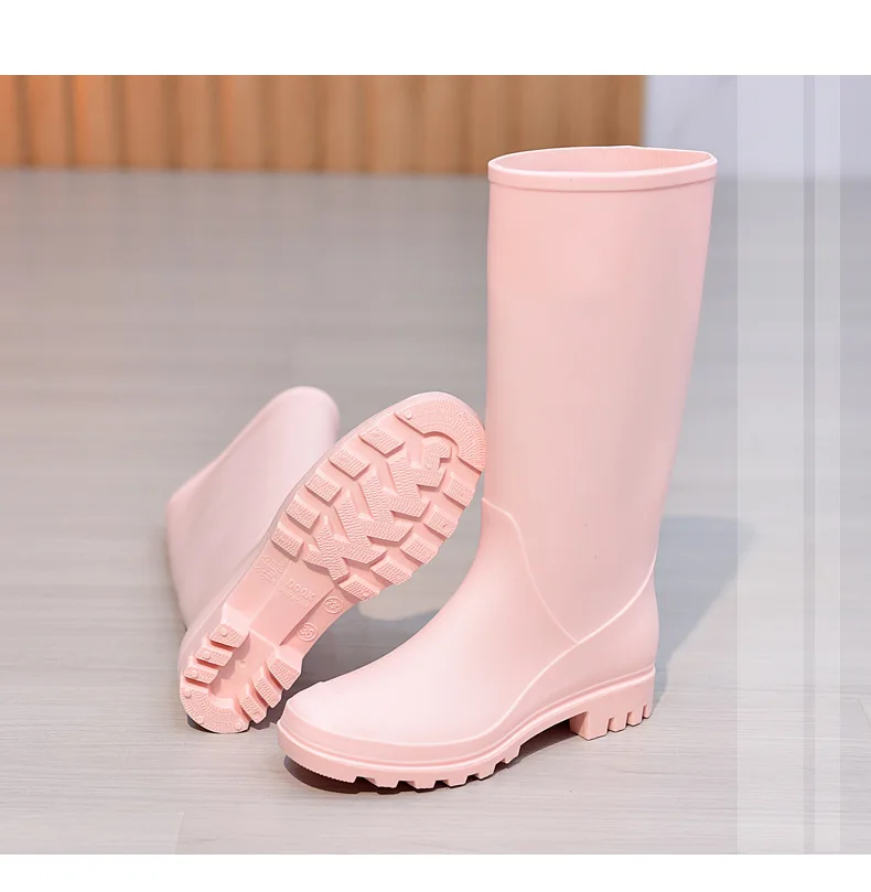 Women Non-slip PVC Rain Shoes High Tube Thicken Rain Boots Outdoor Flat With Knee-High Work Water Shoes Woman