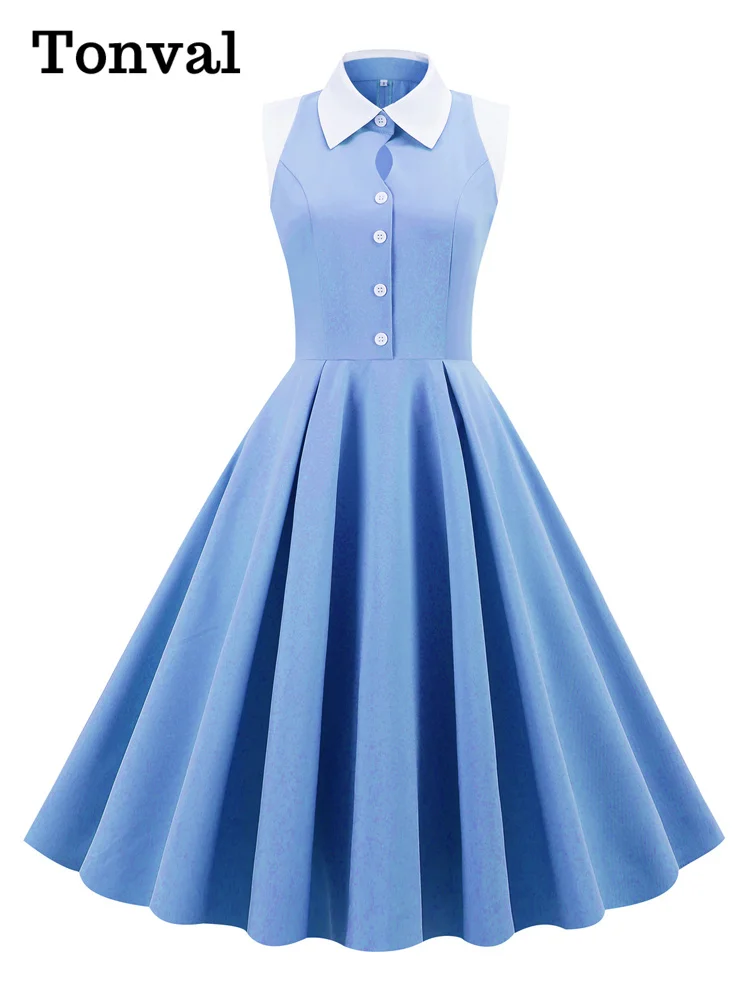 Женское винтажное платье-миди Tonval светильник-голубое платье с отложным