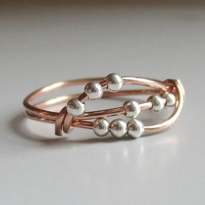 

Silver Color Rose Gold Fidget Anxiety Beads Ring Anti Stress Ring for Women Fashion Jewelry 2021 Trend New