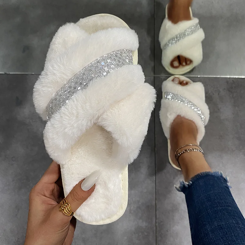 

New Spring Indoor Home Furry Slippers Warm Casual Flat With Slippers Outdoor Non-slip Slippers Colorful Shoes