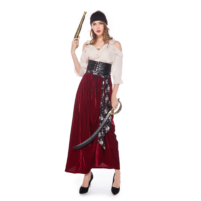 

Classic Caribbean Pirate Role Playing Game Costume Suit Adult Women Halloween Warrior Cosplay Carnival Fancy Party Dress Outfit