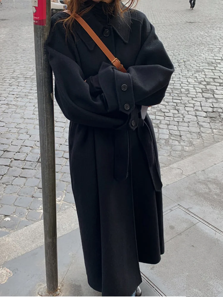 

Женское кашемировое пальто средней длины, винтажная куртка средней длины на пуговицах, со шнуровкой и лацканами, зима 2023