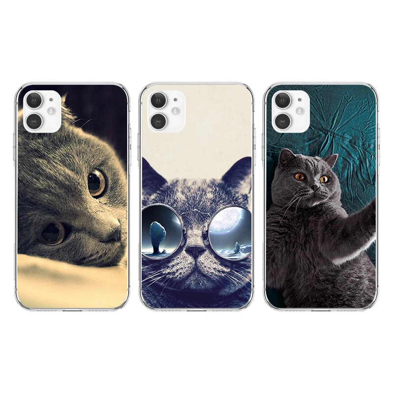 

Cute British Shorthair Cat Transparent Phone Cases for Apple Iphone 13 12 11 Pro Max Mini XS XR 8 7 6 6S Plus X SE2020 TPU Cover