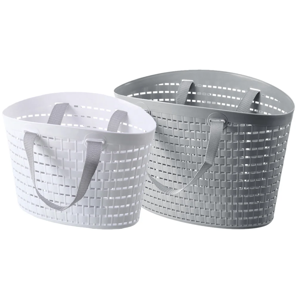 

2 Pcs Plastic Laundry Basket Clothing Storage Baskets Clothes Hamper Holder Toy Wheels Room Dirty Organizer