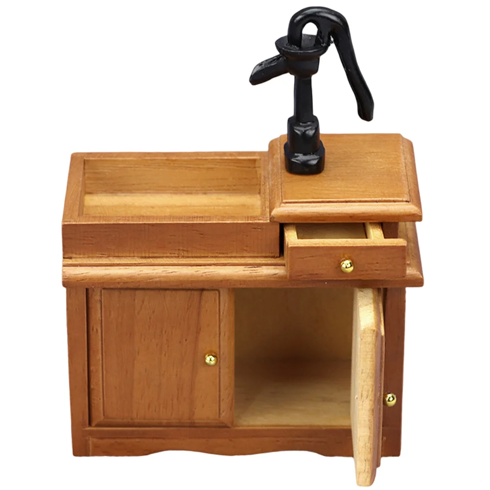 

House Washing Sink Household Products Mini Supplies Wash Basin Cabinet House Decoration Wood Sink Adornment Decorations