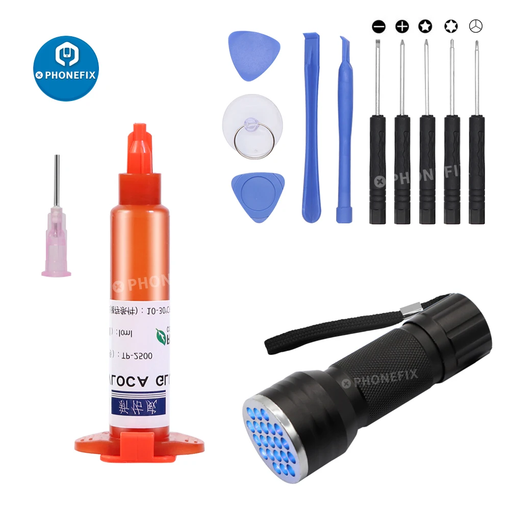 TP-2500 5ml UV Glue Loca Optical Liquid Clear Adhesive with Cutting Light Screwdriver Set for iPhone Cell Phone Screen Repair - купить по