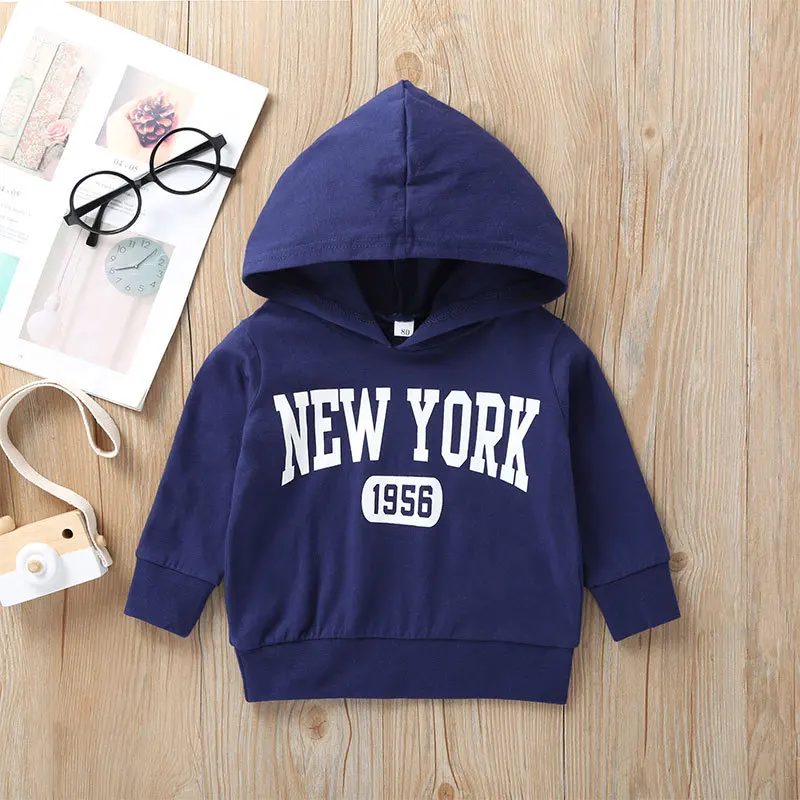 

Детская однотонная толстовка с капюшоном, с надписью «Нью-Йорк»