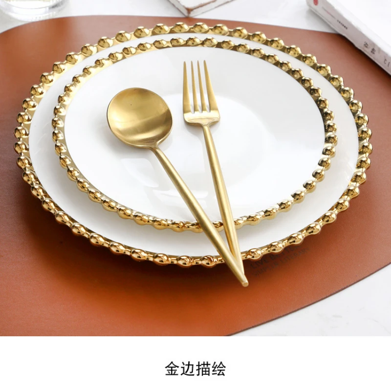 Набор скандинавских керамических тарелок и мисок Золотая круглая тарелка для