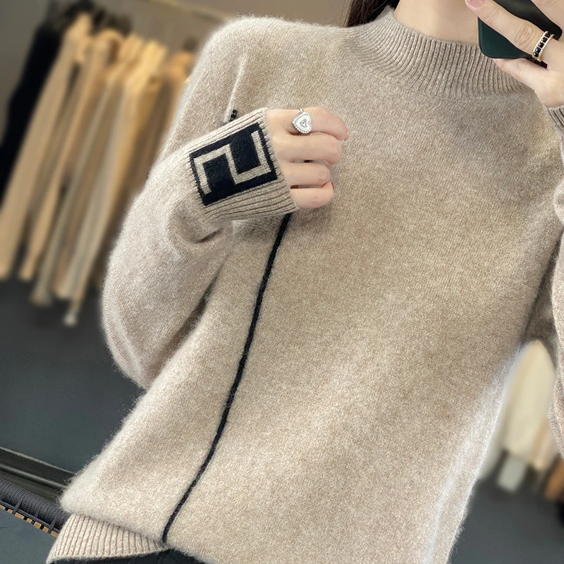 

Женский шерстяной свитер с воротником-стойкой, Осень-зима