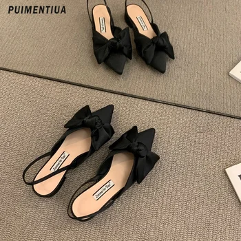 Bow-Knot Sandals Women 2023 Summer Pointed Low Heel Sandals Women Fashion Elegant Thin Strap Sandals High Heels Wedding Shoes 1