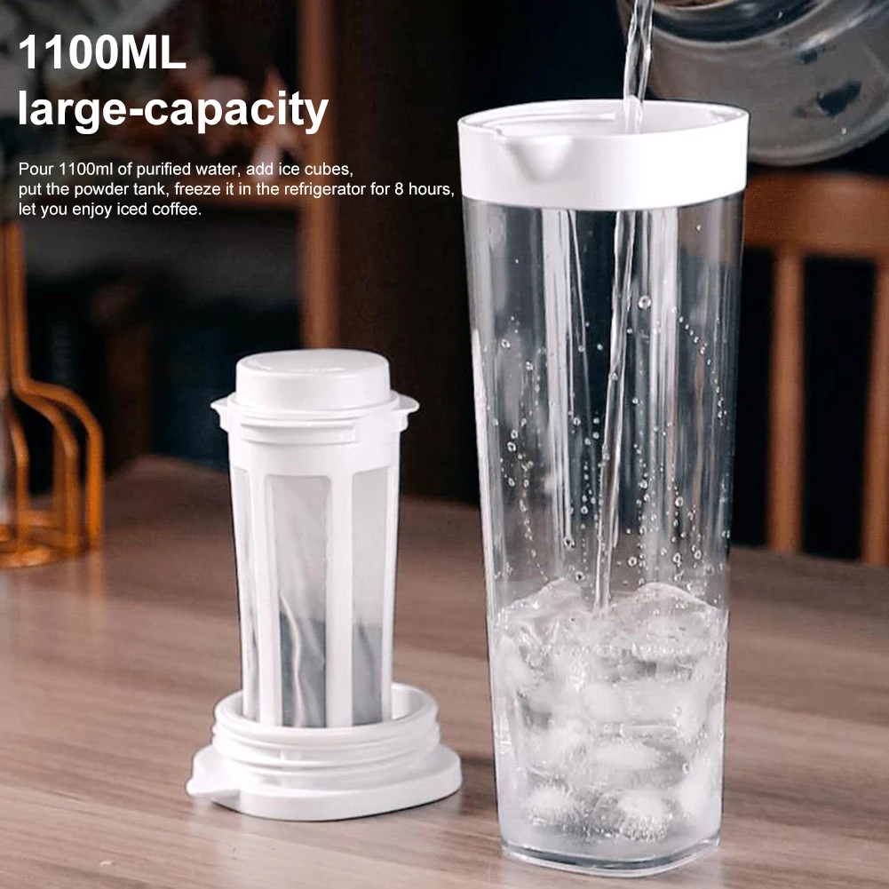 

1100ML Espresso Filter Bottle Cold Brewing Pot Iced Coffee Maker Dual Use Filter Coffee&Tea Kettle Sealed Leak-Proof Separation