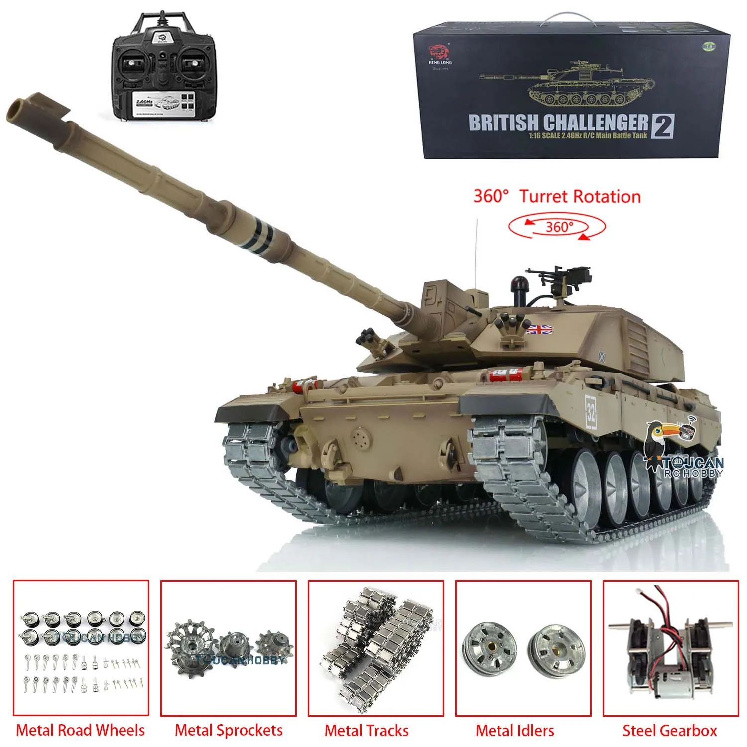 

1/16 Pro Ver Heng Long Challenger II TK7.0 RC Tank 3908 360 Turret Metal Tracks Wheels BB Airsoft Battle Toy TH12890-SMT1