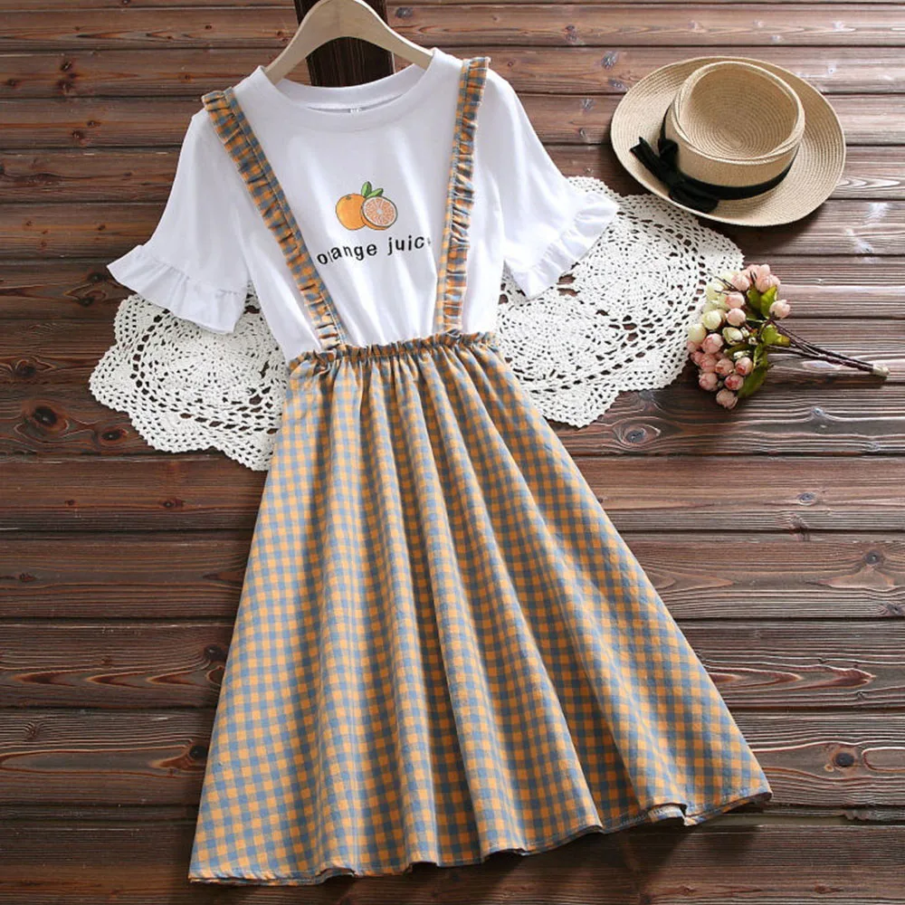 

Teens Girls Princess Dress Summer Fashion White T-Shirt Dresses Children's Casual Letter Fruits Print Costumes Kids Cute Clothes