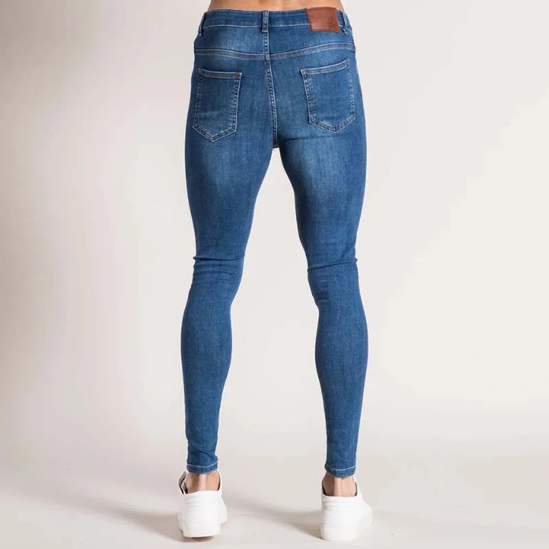 New Men's Jeans Hip Hop White Motorcycle Slim Fit Ripped Solid Ccolor Stretch Jeans Men's Casual High Waist Jogging Pencil Pants