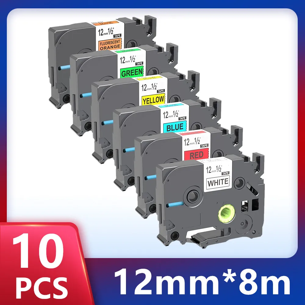 

10 PCS 12mm 231 TZ-White-Label Tape 221 211 Laminated Tape 631 431 531 Labeling Ribbon Compatible for Brother PT-H110 Label Make