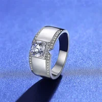 Sherich Real Moissanite Diamond Sparkling Classic Ring 1CT 925 Sterling Silver Men Anniversary Boy Party Jewelry