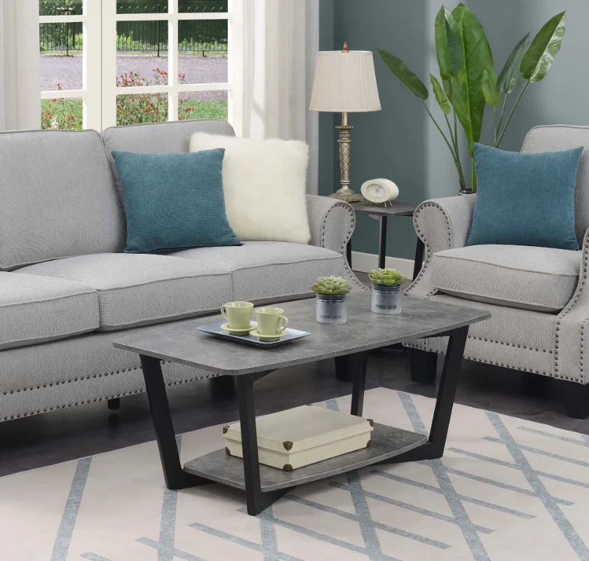 

Graystone Coffee Table with Shelf, Cement/Black