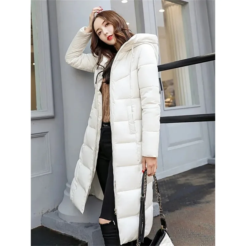 

2023 New Winter Parka Long Coat Women WhiteThick Warm Down Cotton Fashion Hooded Puffer Windproof Snow Overcoat K24