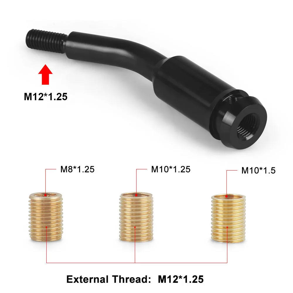

Автомобильный рычаг переключения передач M12 * 1,25, 13 см, удлинитель BEND BENT, короткий рычаг переключения передач, внутренняя резьба: M12 * 1,25 с тремя адаптерами