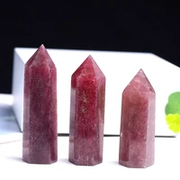 wholesale strawberry crystal hexagonal column natural crystal point mineral ornament healing wand collection and home decor 1pc
